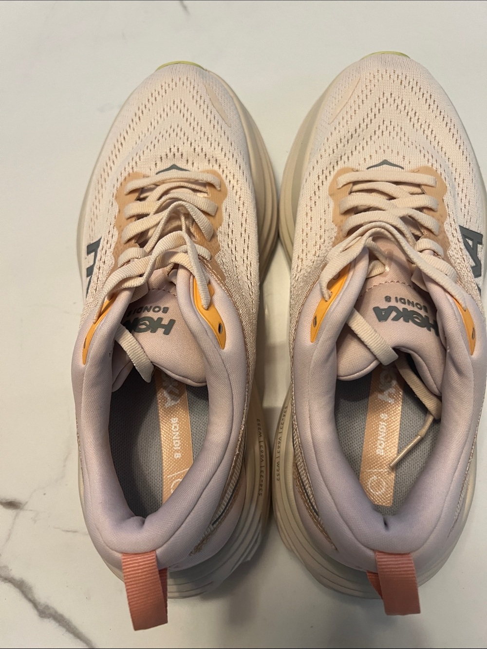 Hoka Women’s Athletic Shoes — Pale Pink with Coral Accents